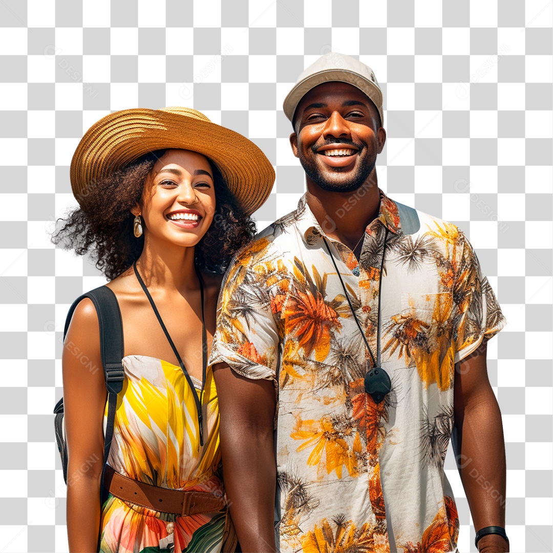 Casal de Turista Sorrindo em Viagem PNG Transparente