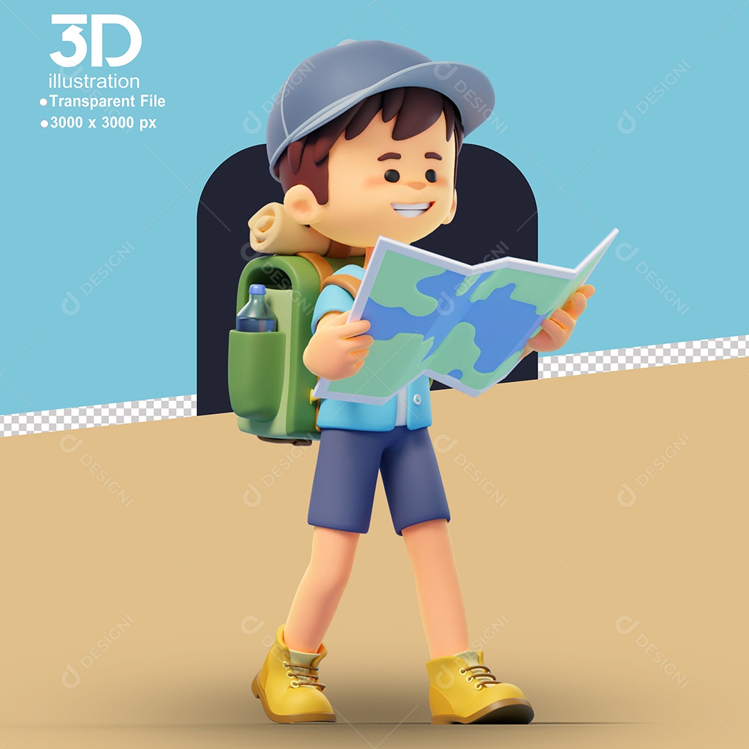 Acampamento Menino com Mapa Elemento 3D para Composição PSD