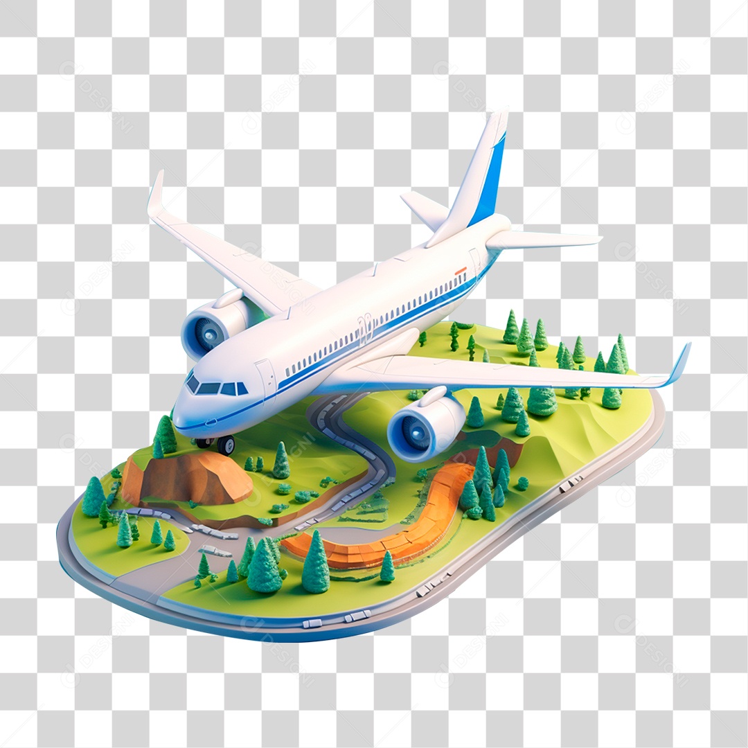 Avião Voando Sobre uma Estrada PNG Transparente