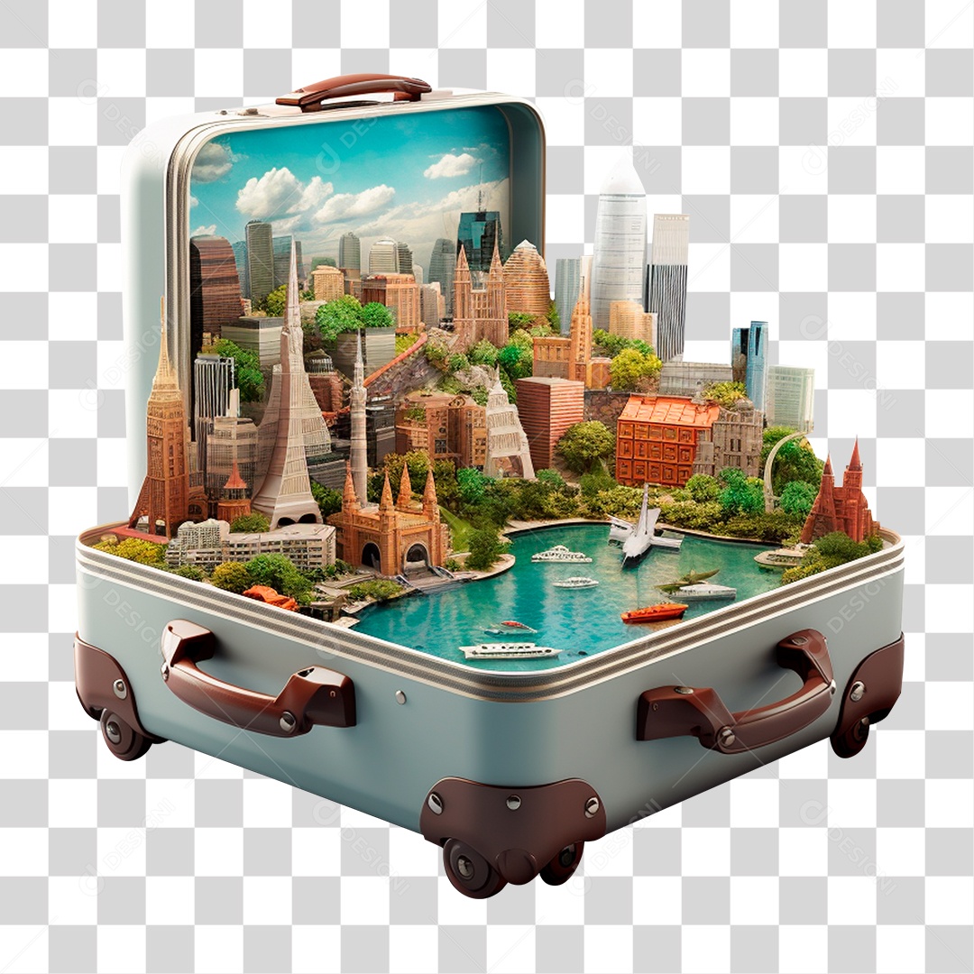 Uma Mala Aberta com Cena da Cidade Dentro do Turismo PNG Transparente