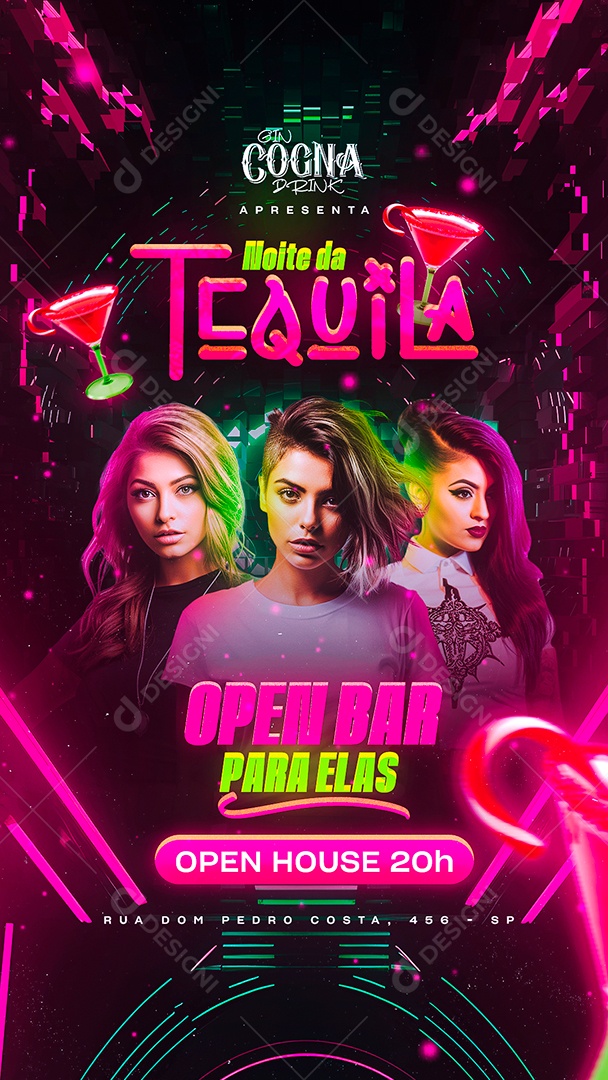 Story Flyer Noite da Tequila Open Bar para Elas Open House Social Media PSD Editável