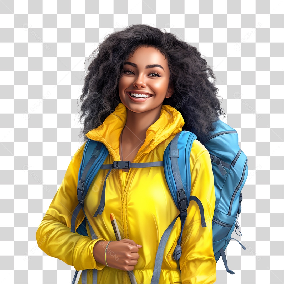 Mulher com Mochila Mala de Viagem Turista PNG Transparente