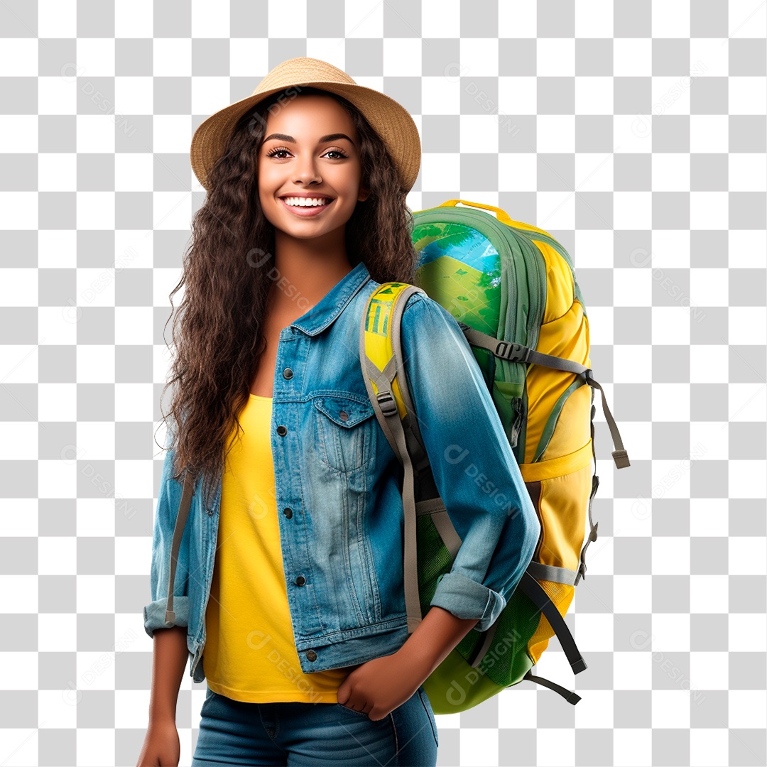 Mulher com Mochila Mala de Viagem Turista PNG Transparente