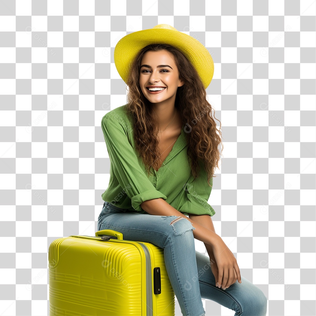 Mulher com Mochila Mala de Viagem Turista PNG Transparente