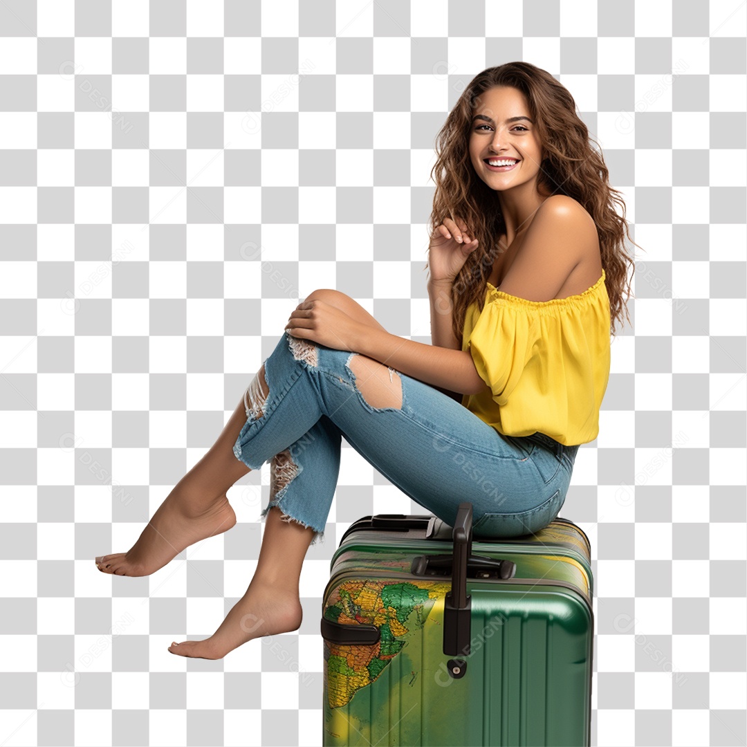 Mulher com Mochila Mala de Viagem Turista PNG Transparente