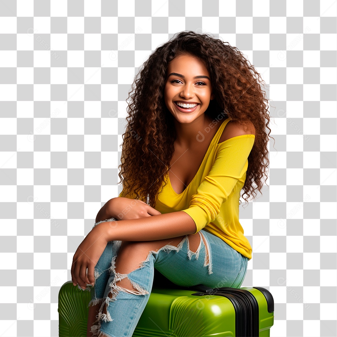 Mulher com Mochila Mala de Viagem Turista PNG Transparente