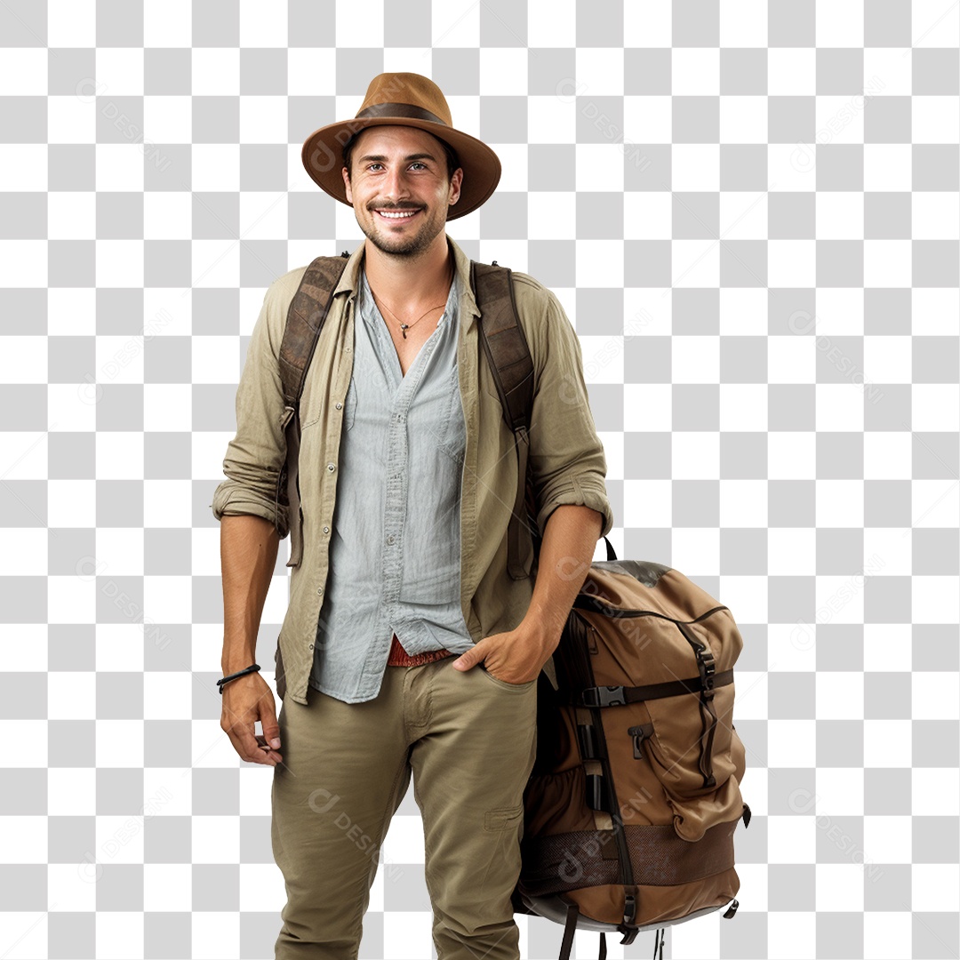 Homem com Mochila de Viagem Turista PNG Transparente