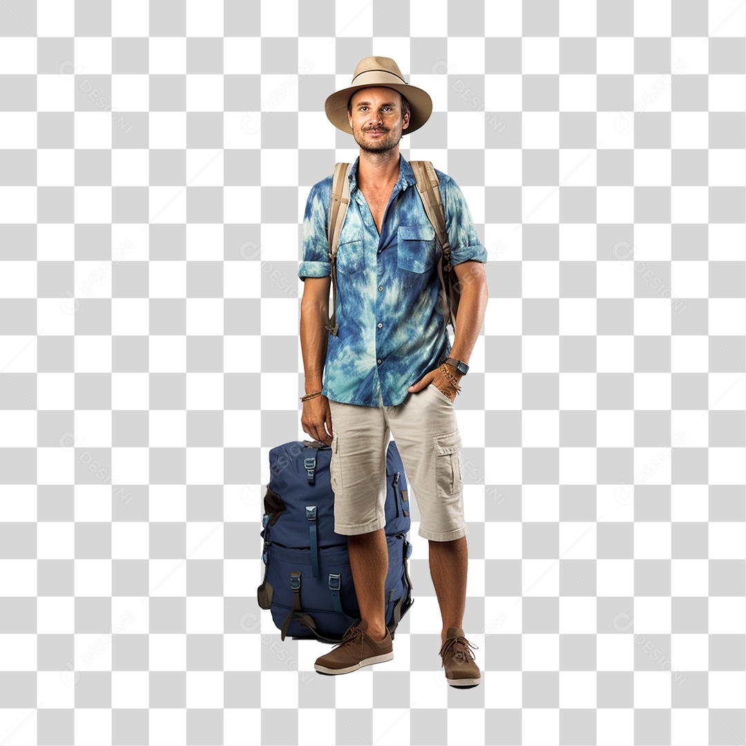 Homem com Mochila de Viagem Turista PNG Transparente