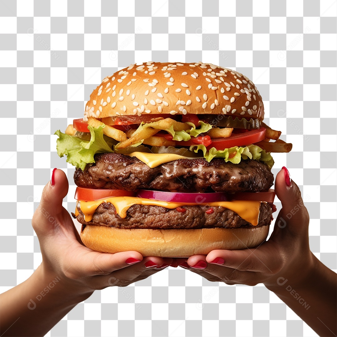Mãos Segurando Hambúrguer Lanche Sanduiche PNG Transparente