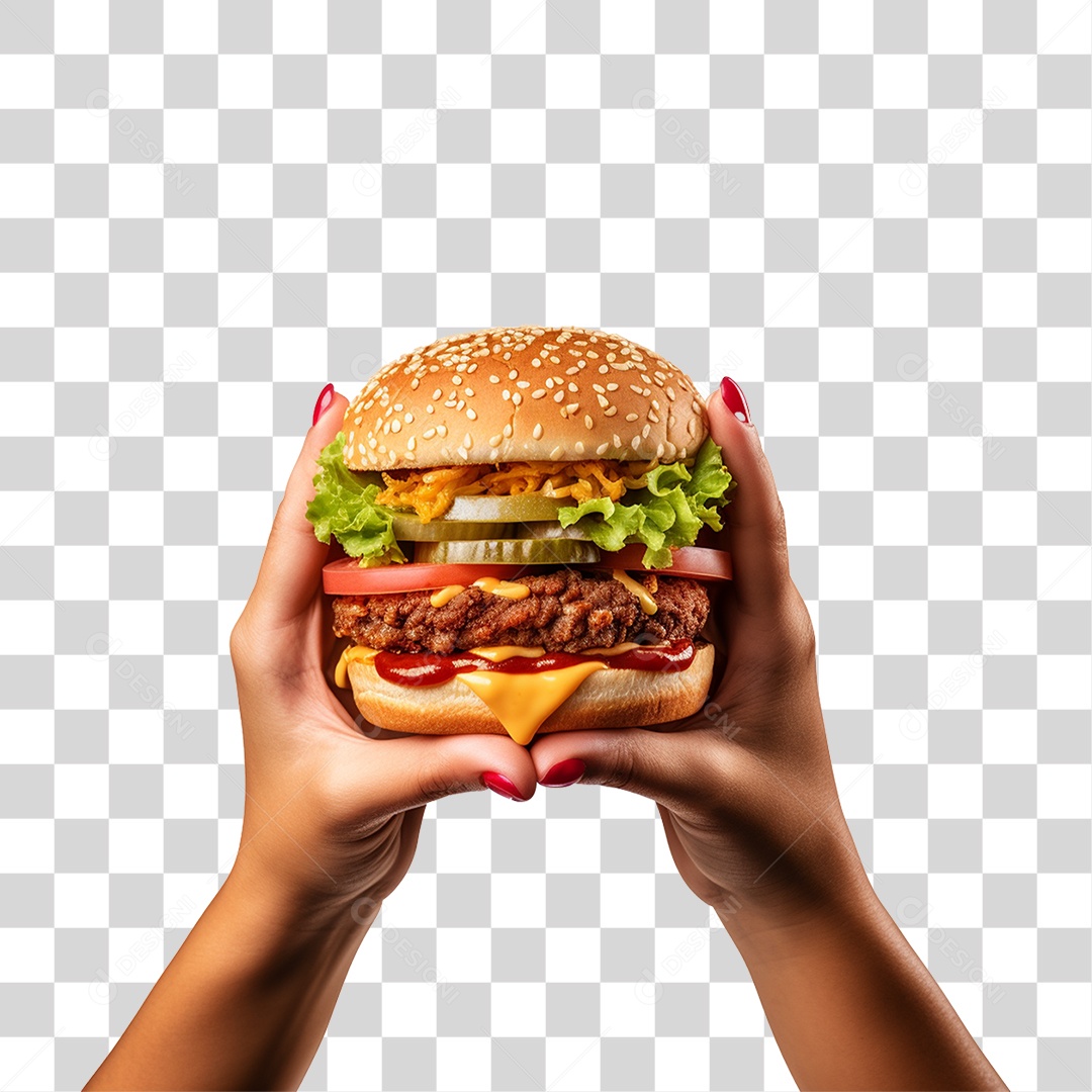 Mãos Segurando Hambúrguer Lanche Sanduiche PNG Transparente