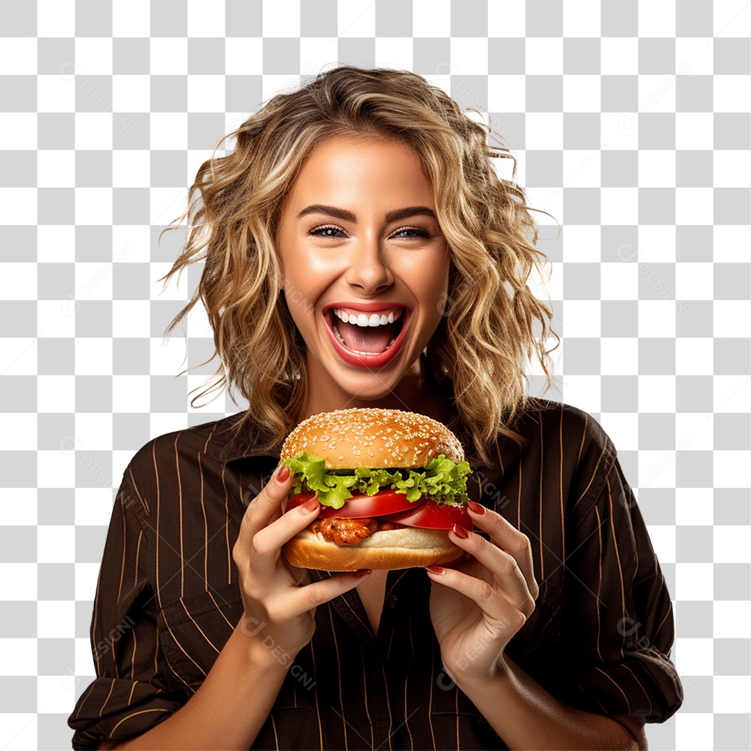 Mulher Segurando Hambúrguer Lanche Sanduiche PNG Transparente