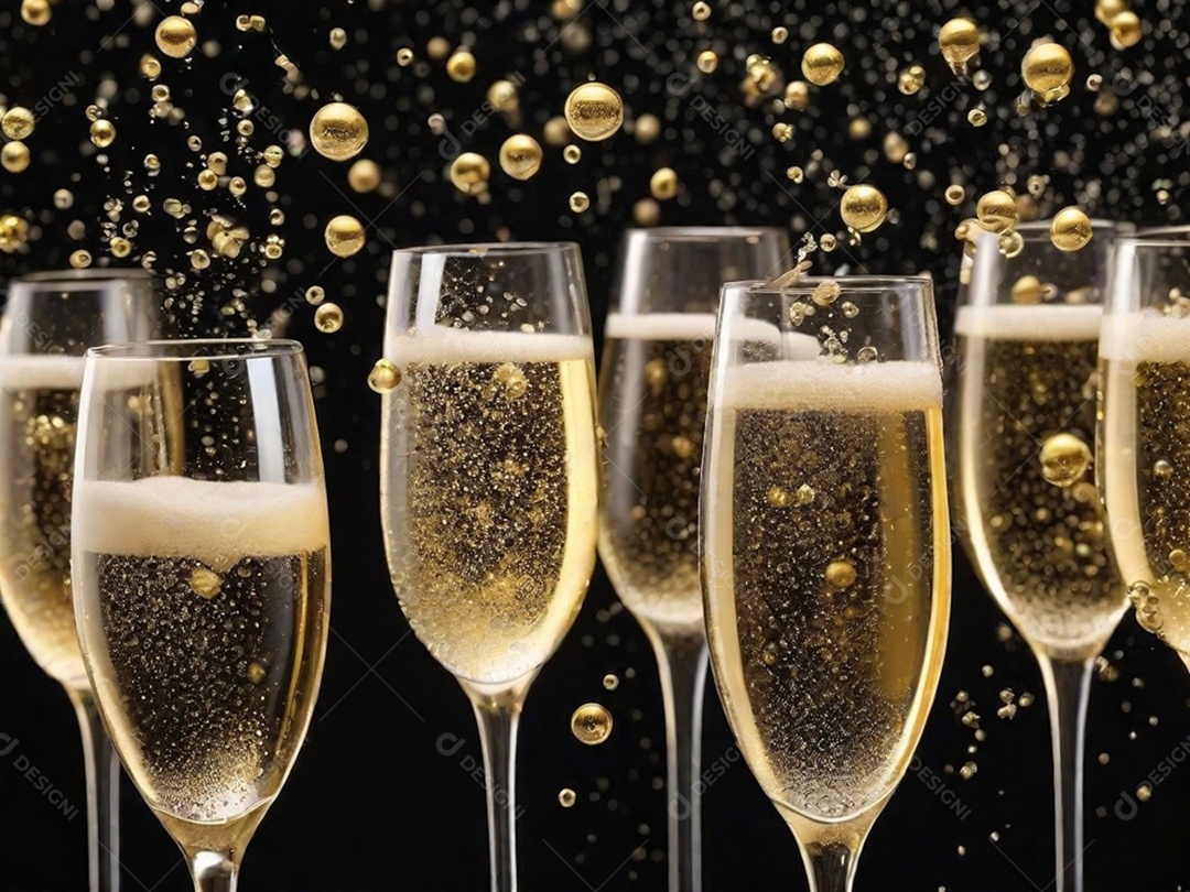 Bolhas abstratas subindo em um copo de champing