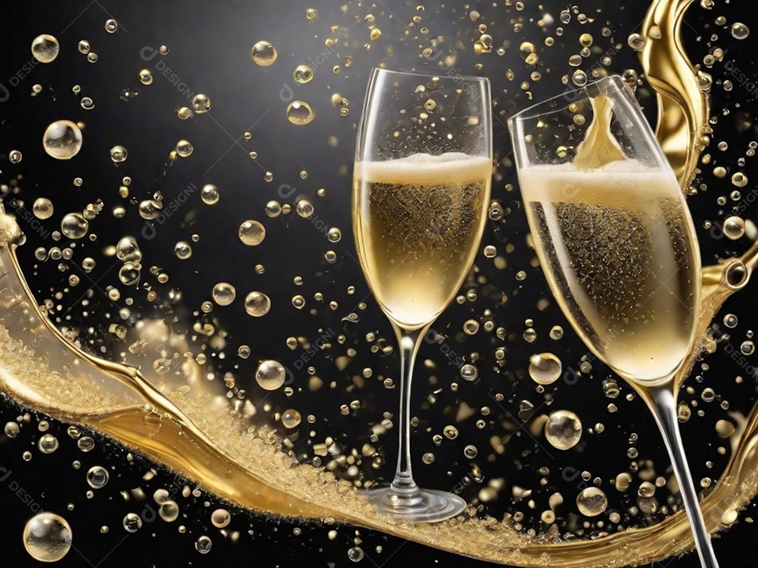 Bolhas abstratas subindo em um copo de champing