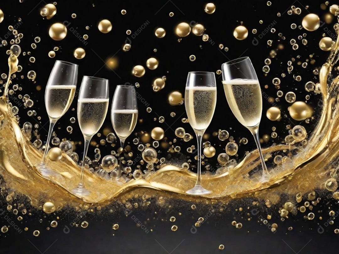 Bolhas abstratas subindo em um copo de champing