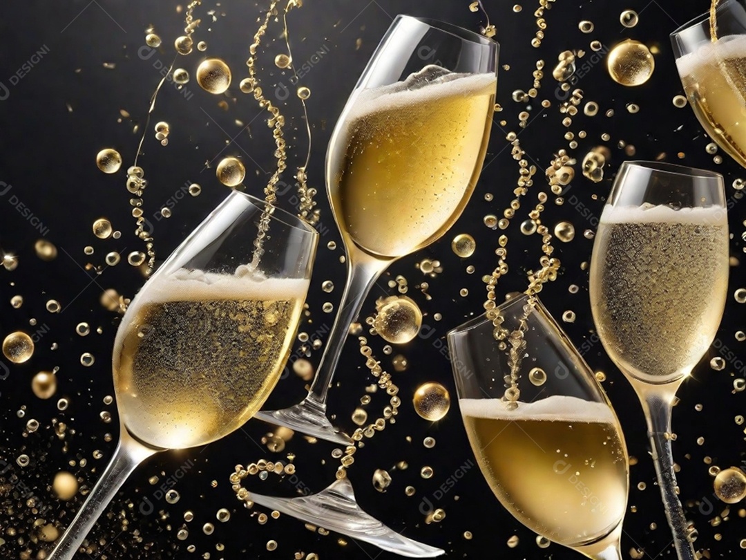 Bolhas abstratas subindo em um copo de champing