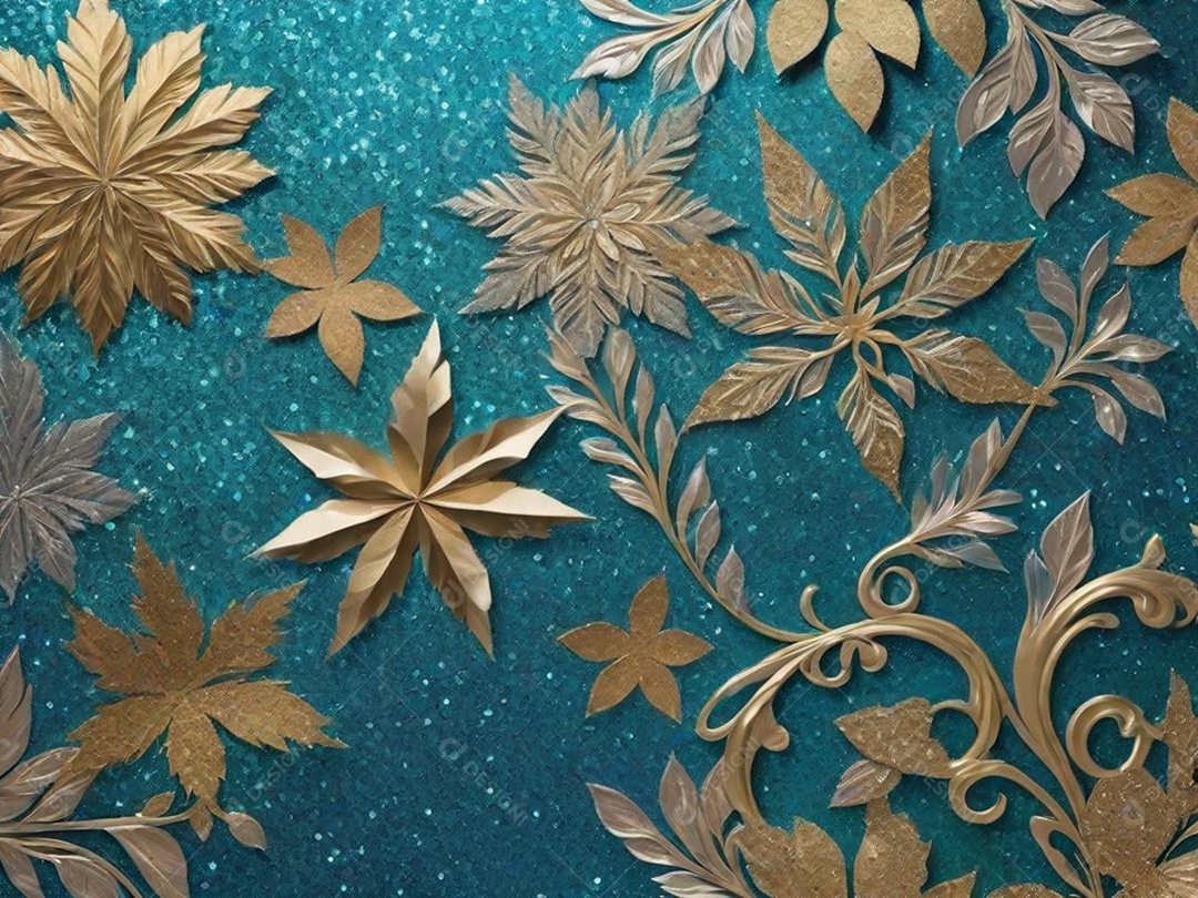 Crie um fundo de parede com uma textura brilhante, usando glitter e tintas metálicas para dar um aspecto festivo e glamoroso.