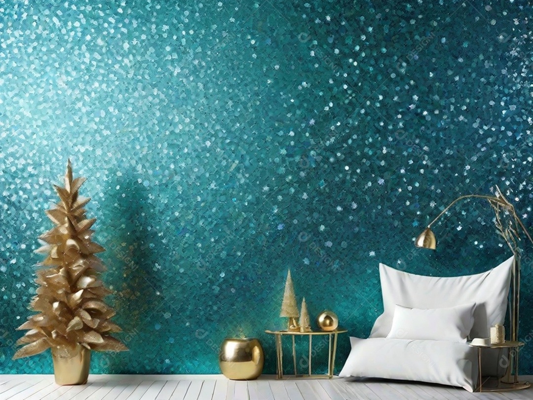 Crie um fundo de parede com uma textura brilhante, usando glitter e tintas metálicas para dar um aspecto festivo e glamoroso.