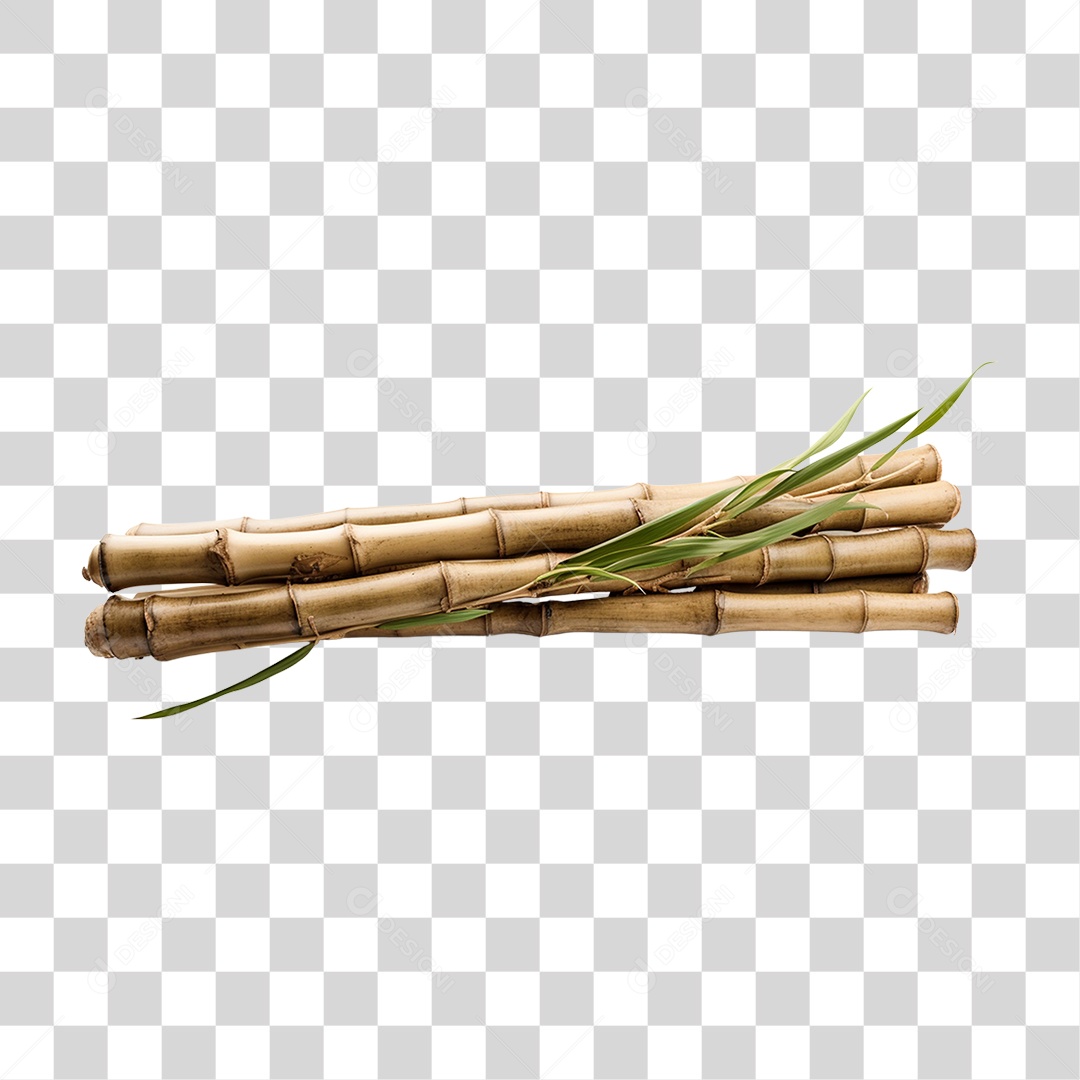 Pedaço de Bambu Com Galhos e Folhas PNG Transparente