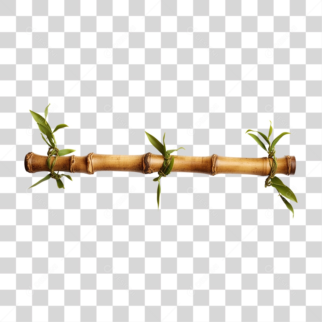 Pedaço de Bambu Com Galhos e Folhas PNG Transparente