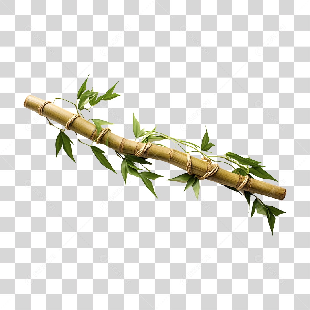 Pedaço de Bambu Com Galhos e Folhas PNG Transparente