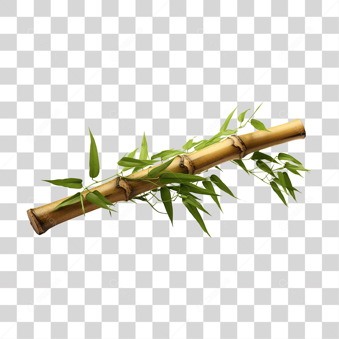 Pedaço de Bambu Com Galhos e Folhas PNG Transparente