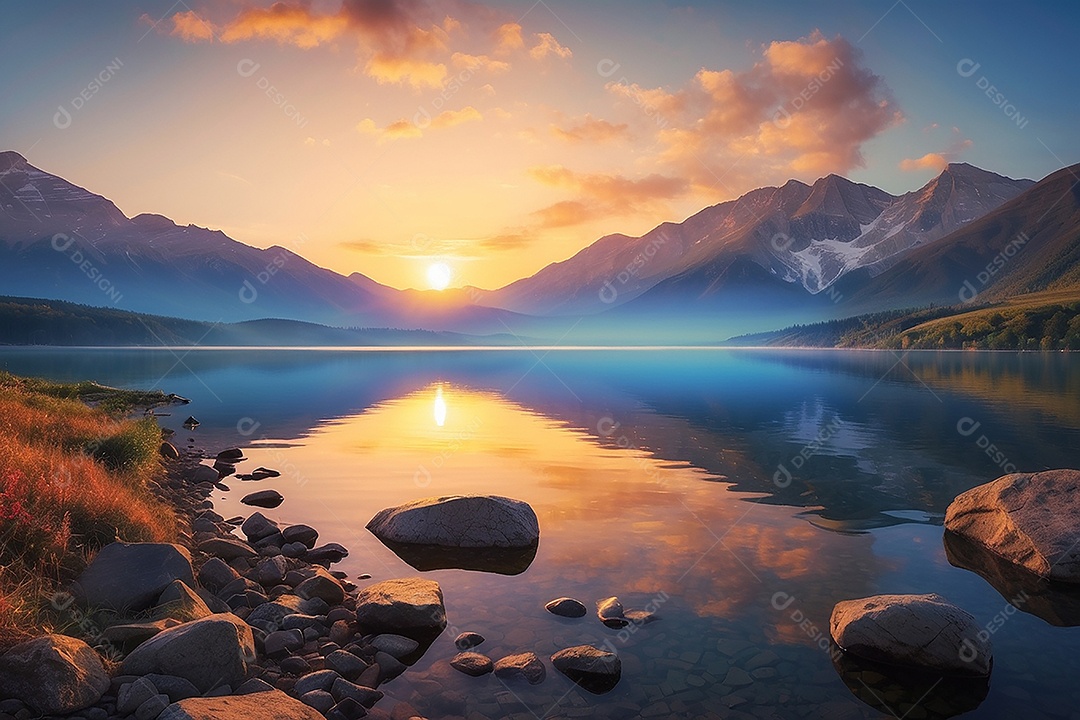 Linda paisagem oceano pacífico lago montanha nascer do sol