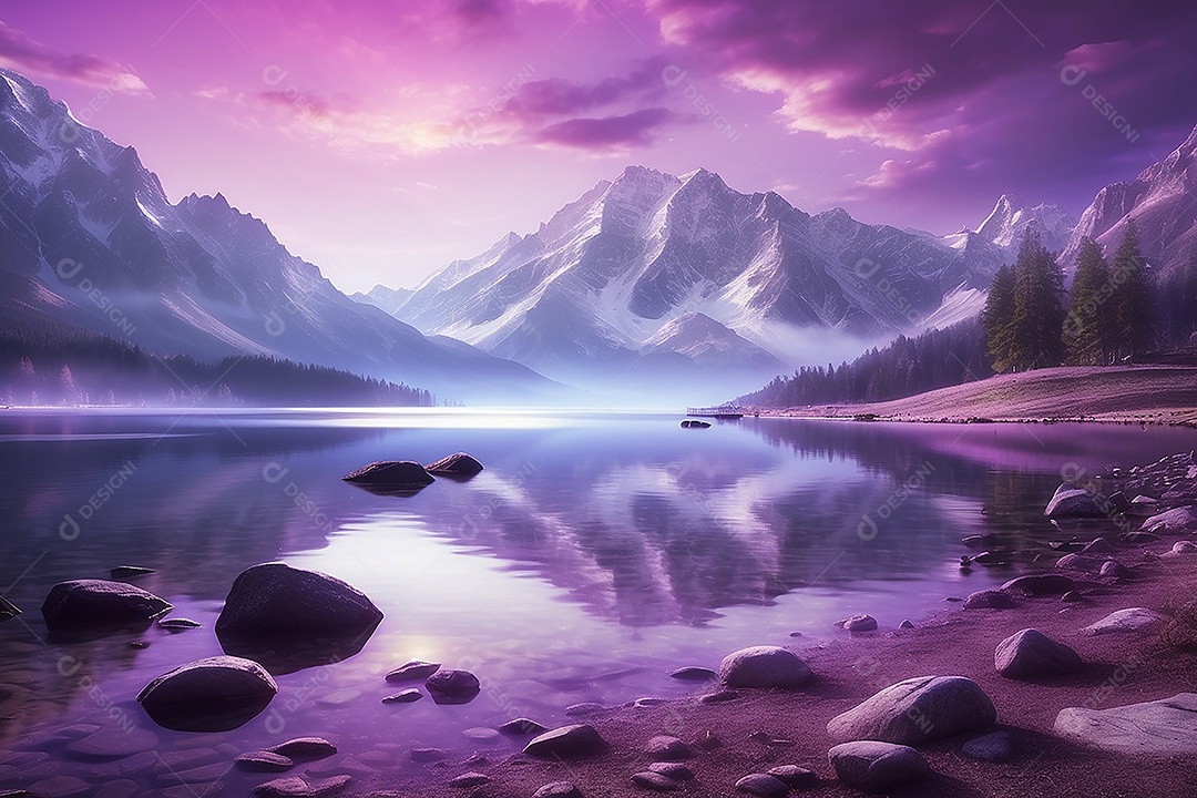 Linda paisagem oceano pacífico lago montanha nascer do sol