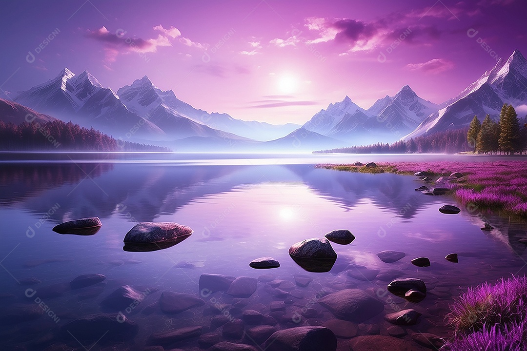 Linda paisagem oceano pacífico lago montanha nascer do sol