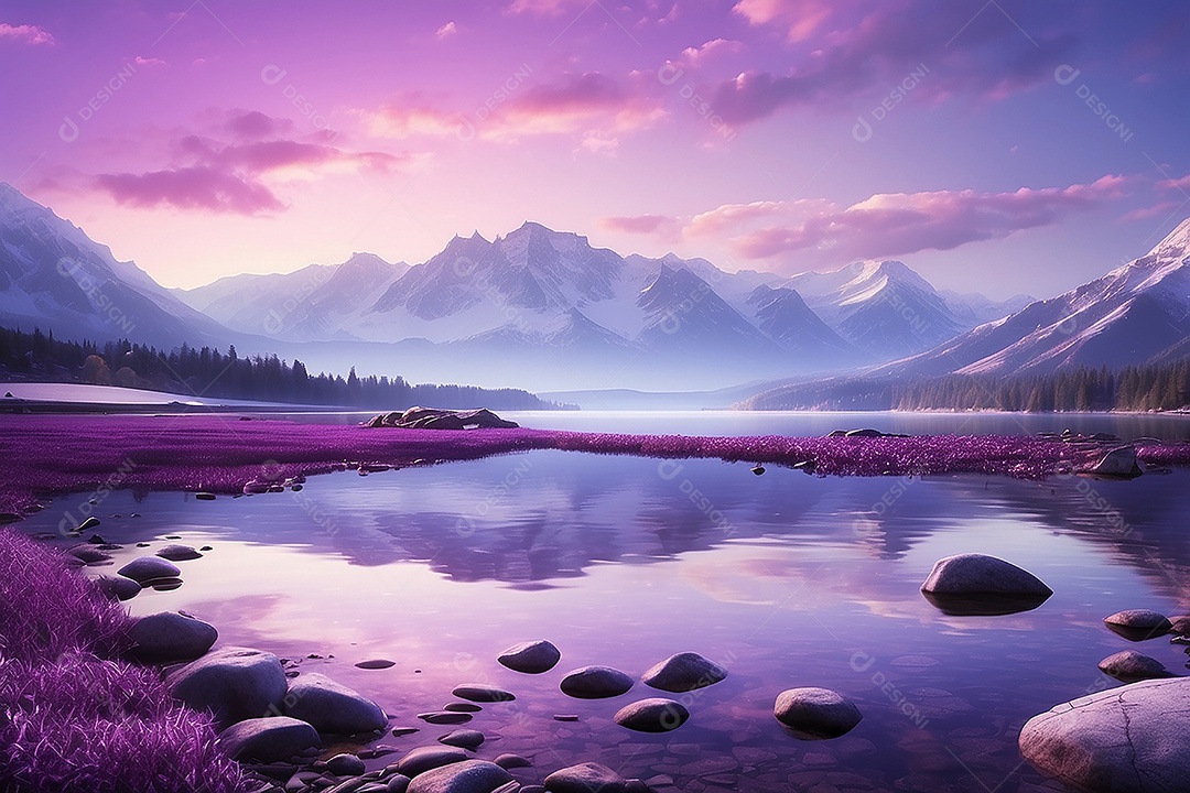 Linda paisagem oceano pacífico lago montanha nascer do sol