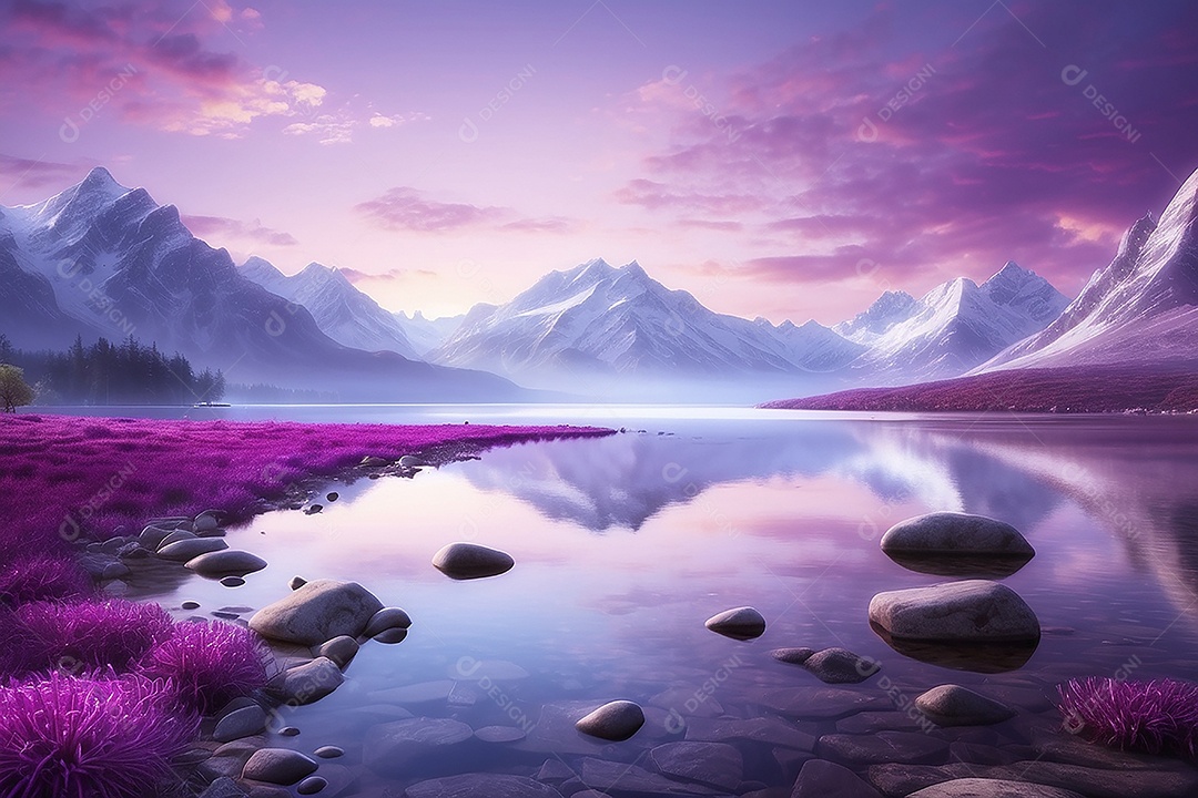 Linda paisagem oceano pacífico lago montanha nascer do sol