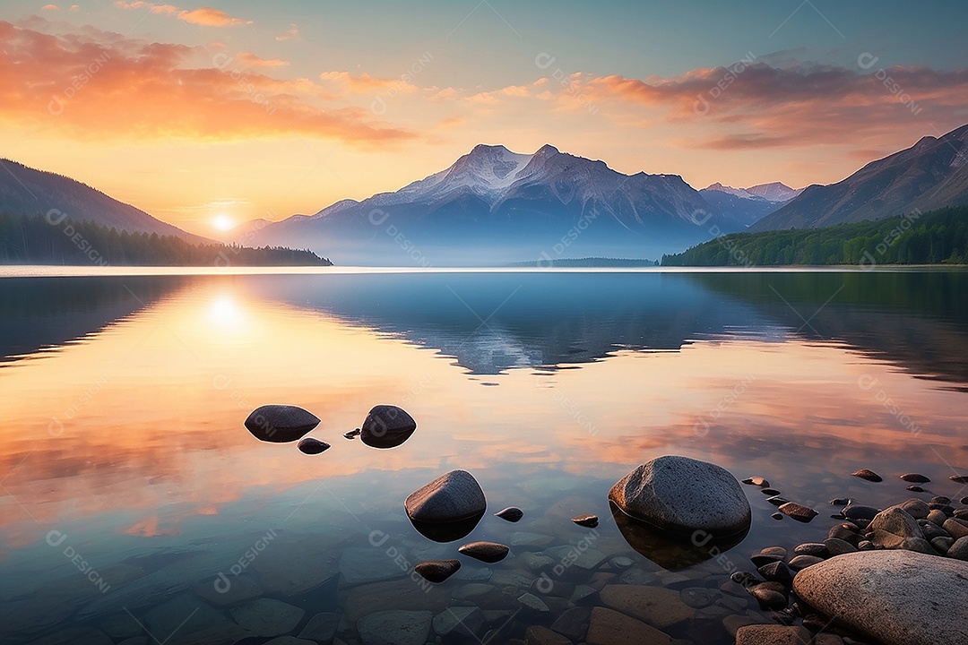 Linda paisagem oceano pacífico lago montanha nascer do sol