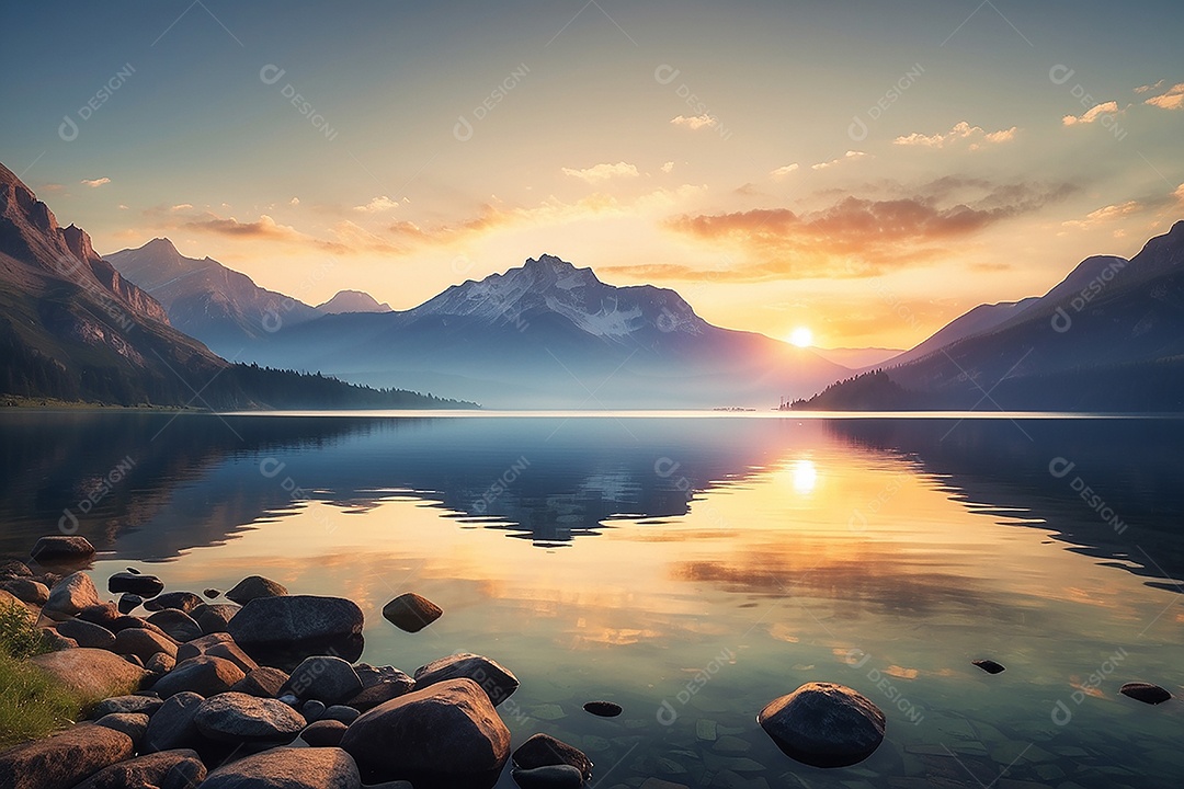 Linda paisagem oceano pacífico lago montanha nascer do sol