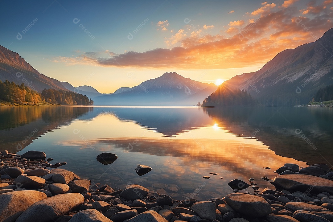 Beautiful landscape ocean peaceful mountain lake sunrise