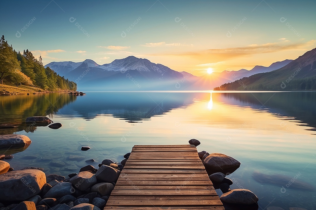 Linda paisagem oceano pacífico lago montanha nascer do sol