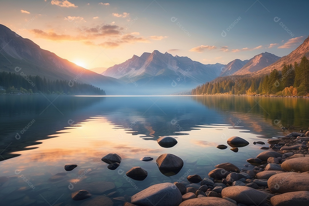 Beautiful landscape ocean peaceful mountain lake sunrise
