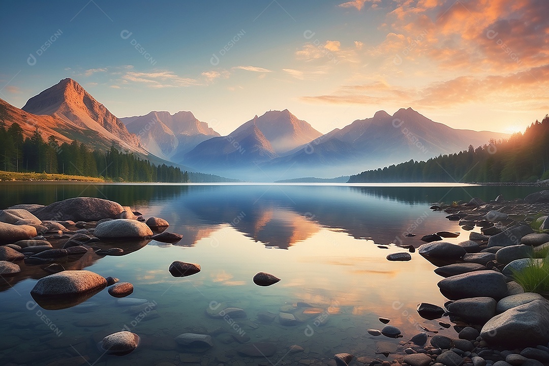 Linda paisagem oceano pacífico lago montanha nascer do sol
