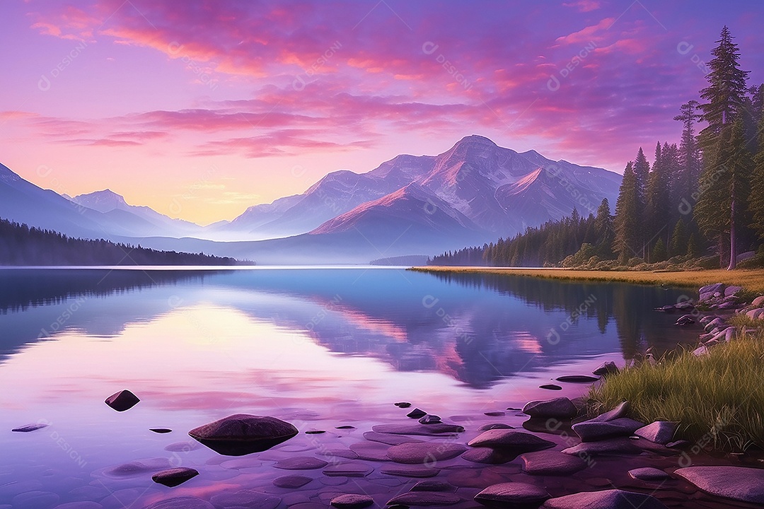 Linda paisagem oceano pacífico lago montanha nascer do sol