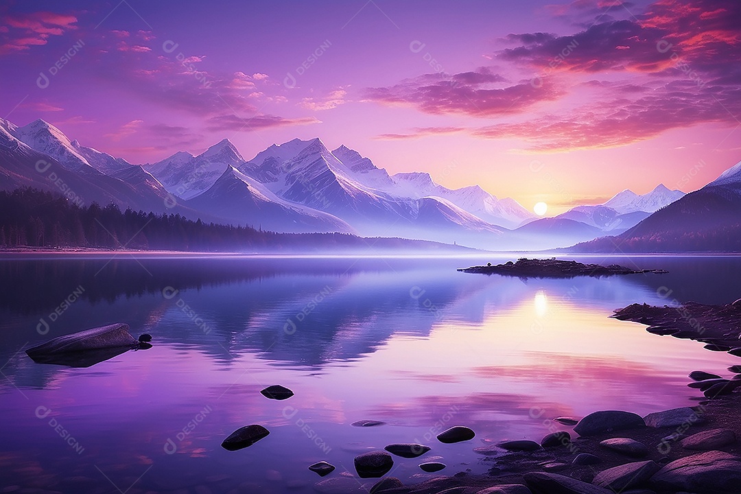 Linda paisagem oceano pacífico lago montanha nascer do sol