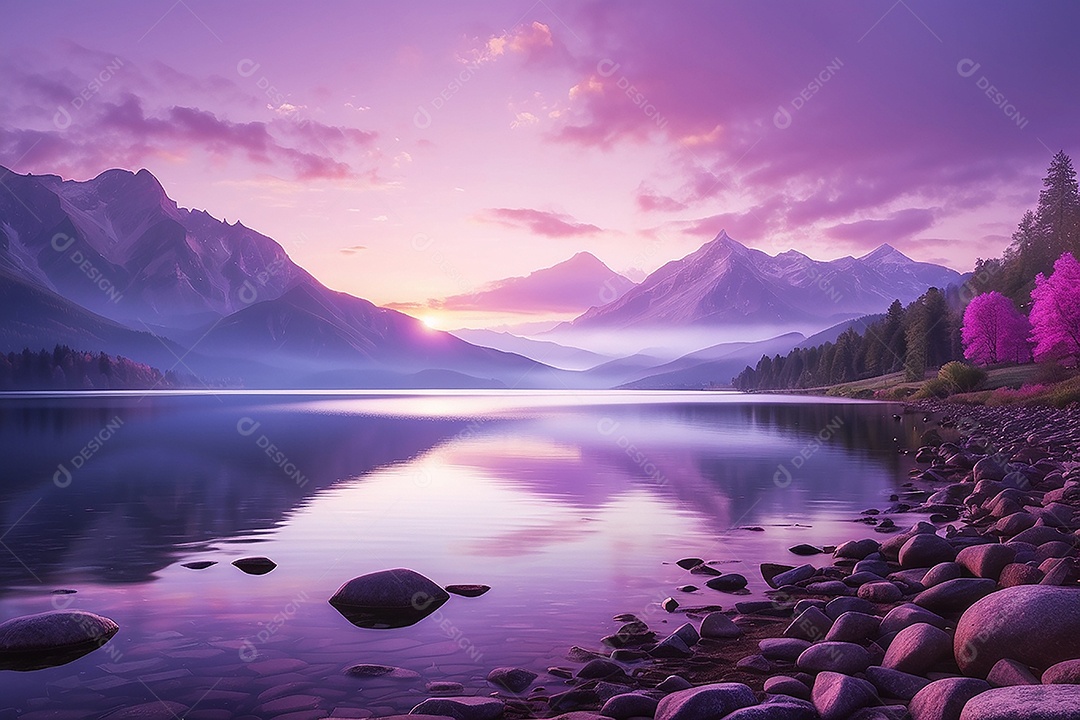 Linda paisagem oceano pacífico lago montanha nascer do sol