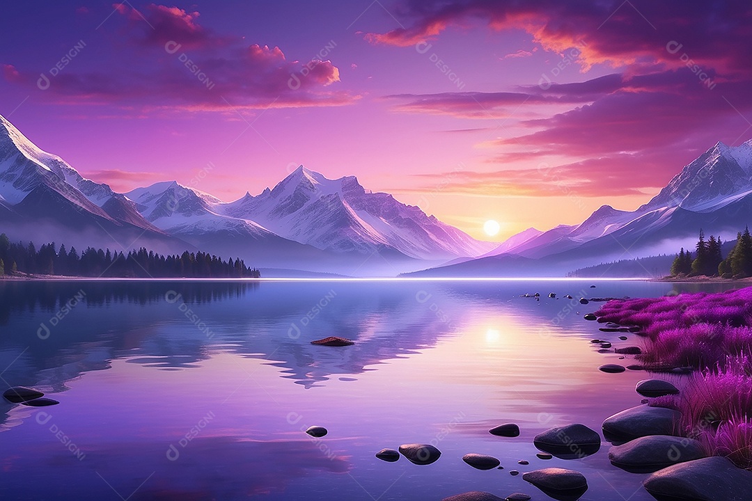 Linda paisagem oceano pacífico lago montanha nascer do sol