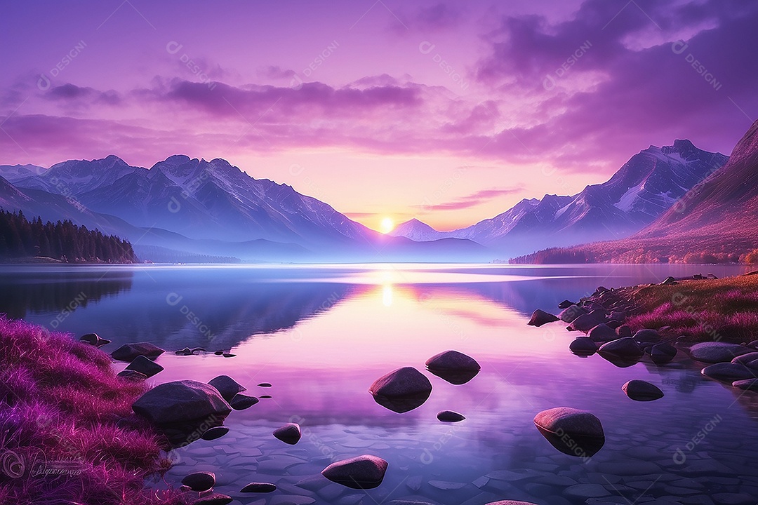 Linda paisagem oceano pacífico lago montanha nascer do sol