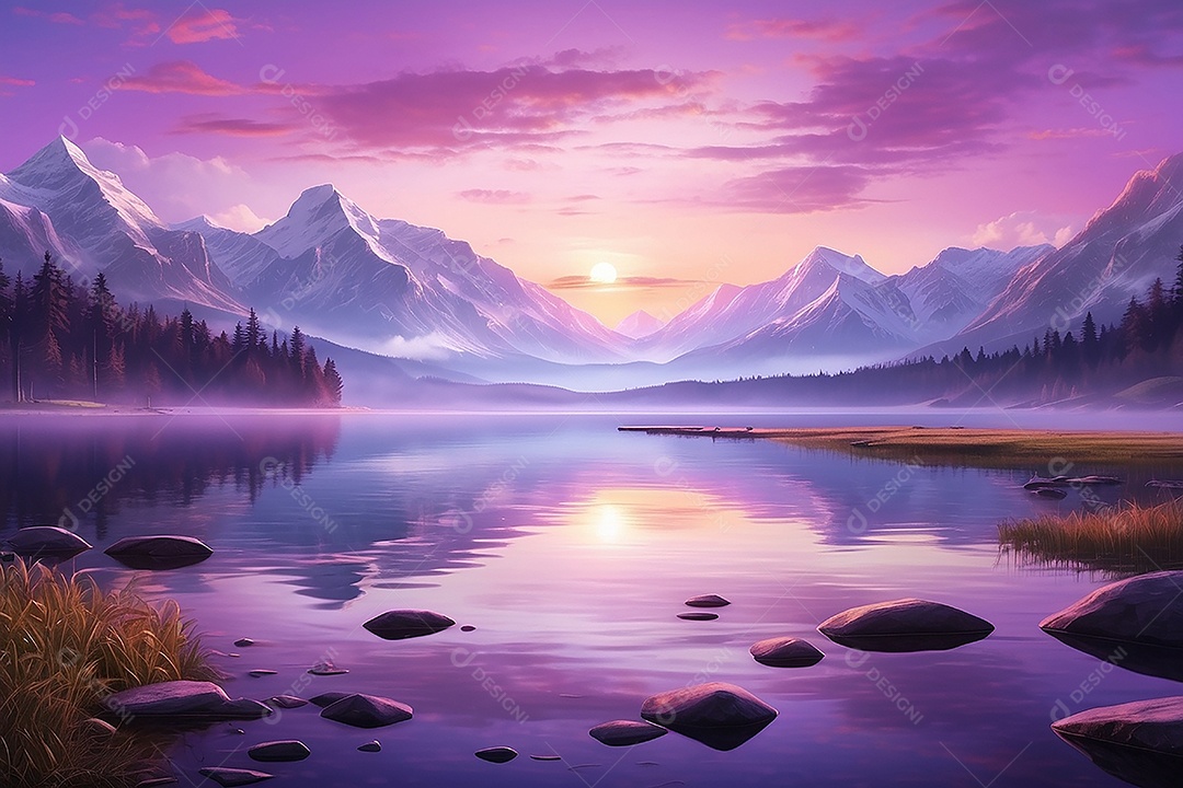 Linda paisagem oceano pacífico lago montanha nascer do sol