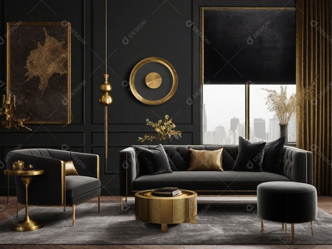 Combine paredes cinza escuro com texturas luxuosas como veludo, detalhes em latão e móveis de madeira rica para uma sala de estar ou quarto elegante e temperamental.