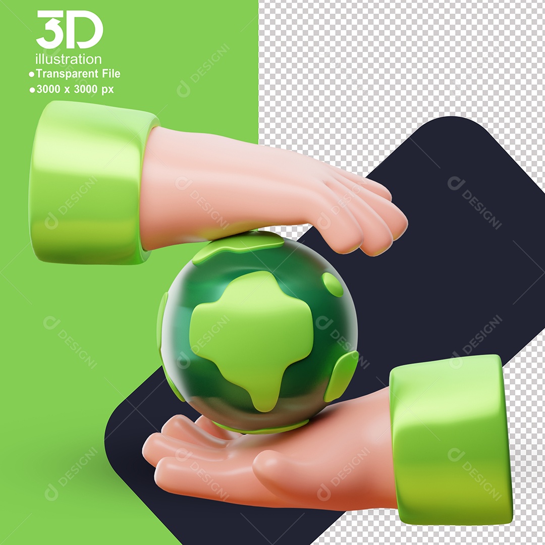 Mãos Segurando o Planeta Terra Elemento 3D de Sustentabilidade para Composição PSD