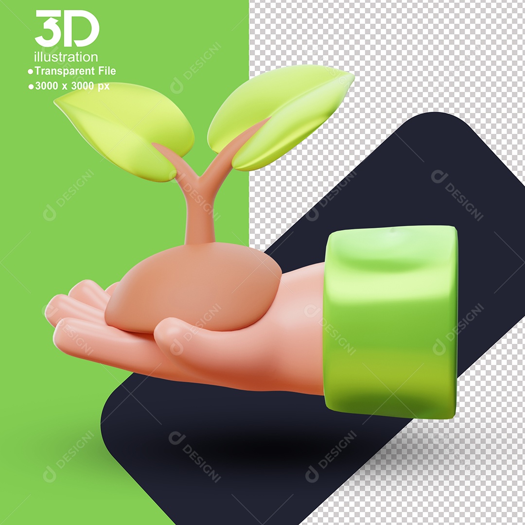 Mão Segurando uma Planta Elemento 3D de Sustentabilidade para Composição PSD