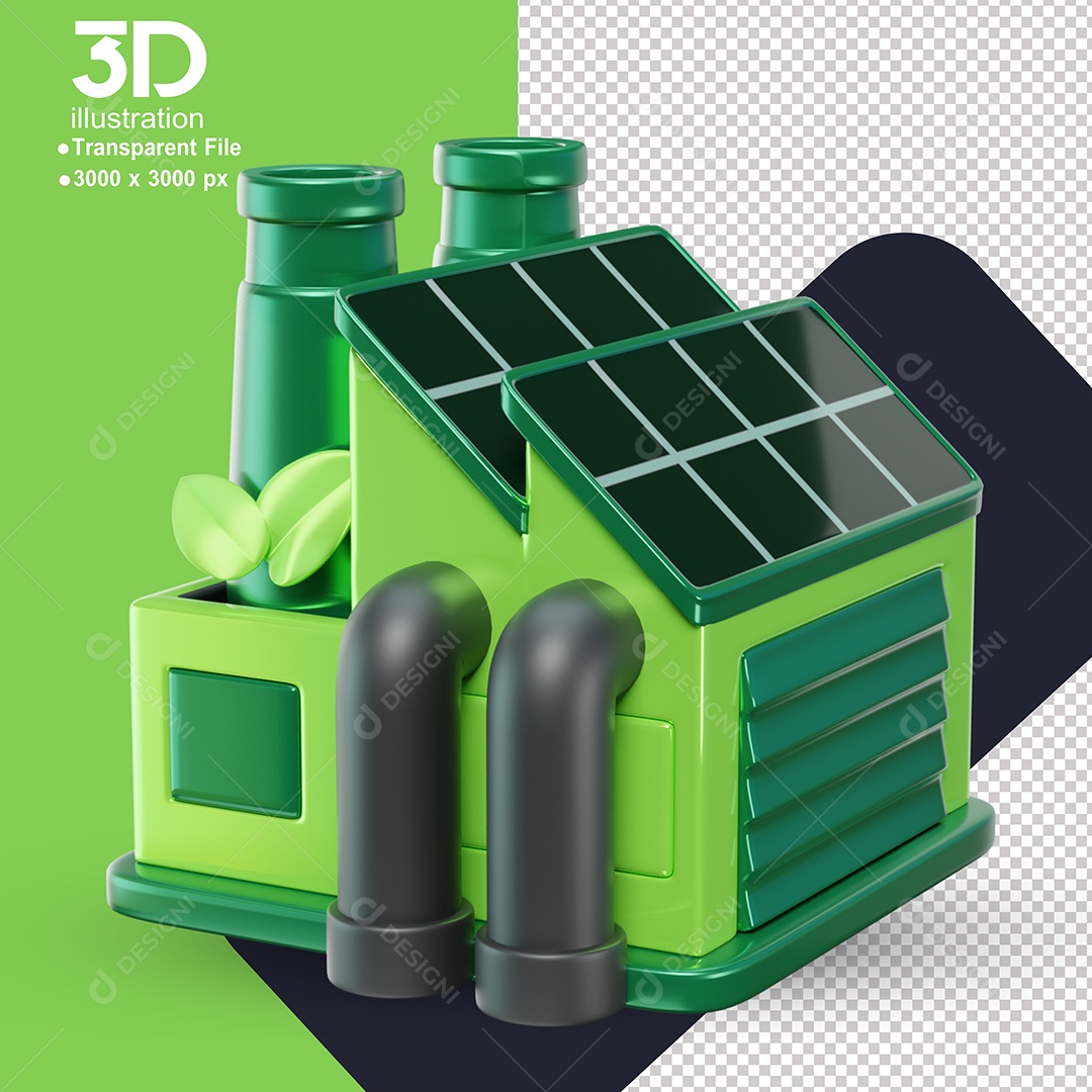 Casa com Painel Solar Elemento 3D de Sustentabilidade para Composição PSD
