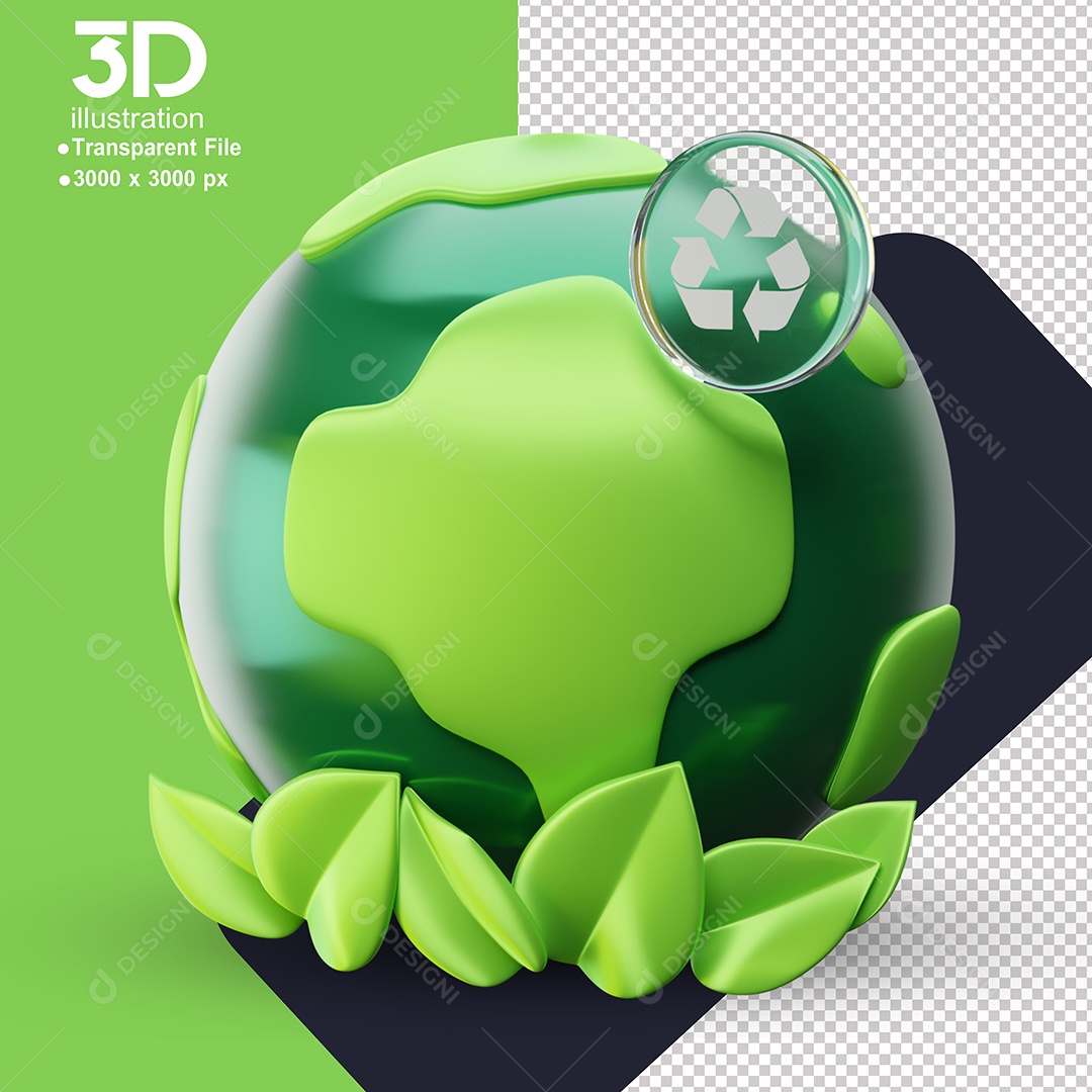 Planeta Terra e Folhas Elemento 3D para Composição PSD