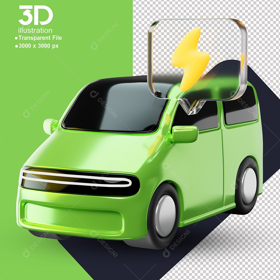 Carro Verde Elemento 3D de Sustentabilidade para Composição PSD