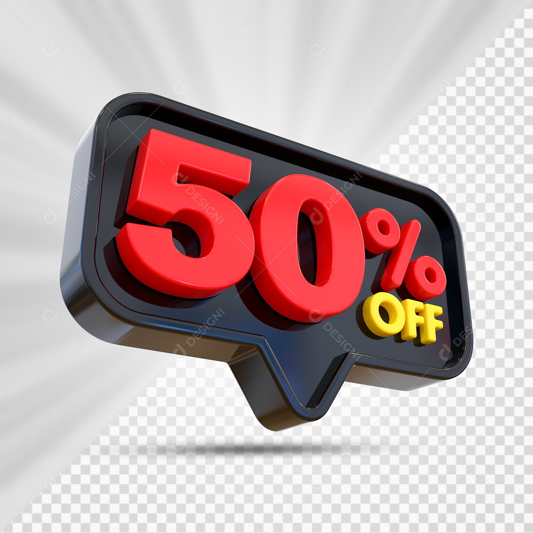 Elemento 3D Preto 50% Off Para Composição PSD