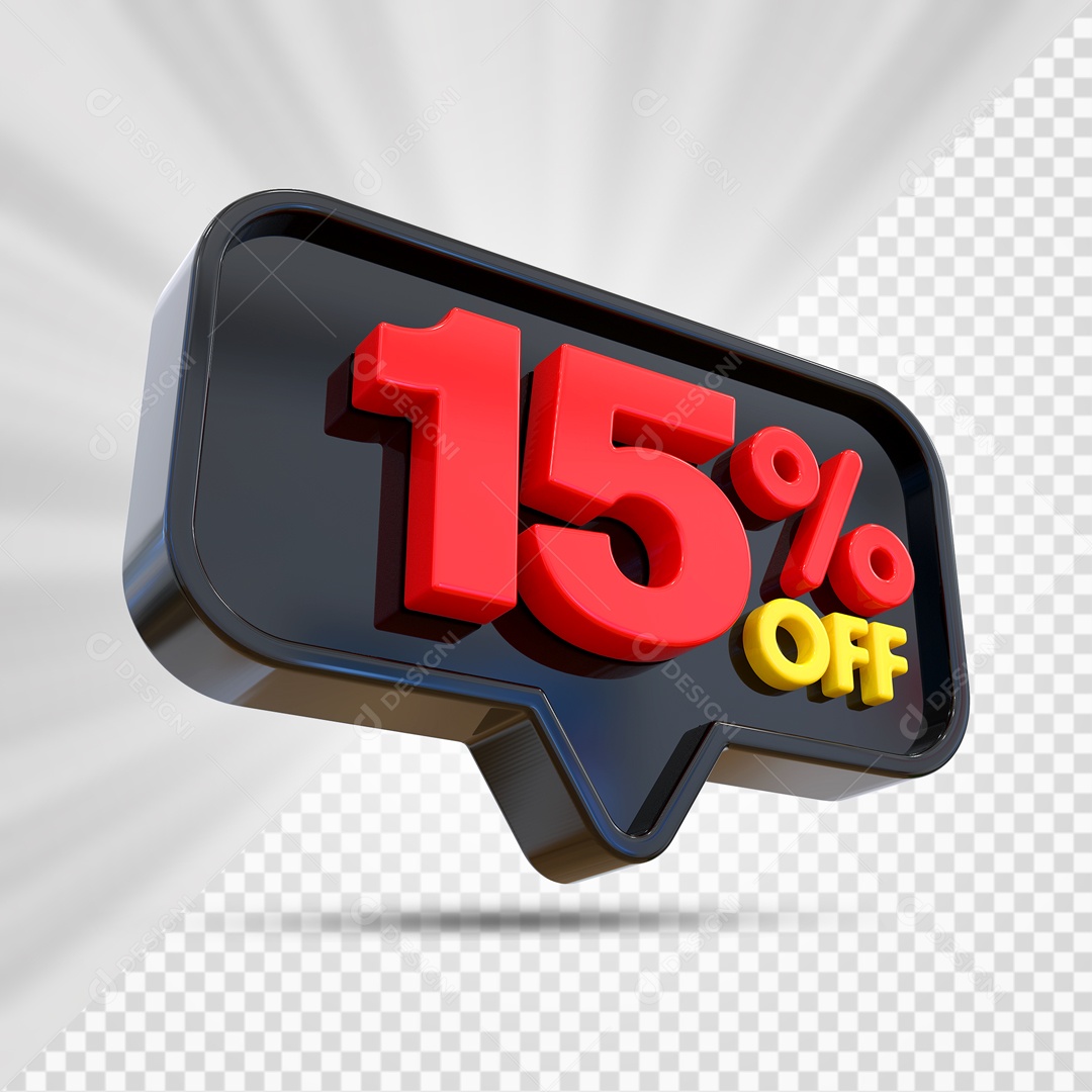 Elemento 3D Preto 15% Off Para Composição PSD